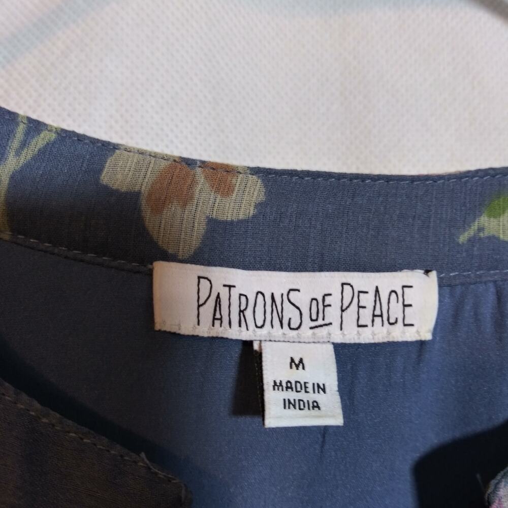 Patrons of Peace Blue Floral Bishop Sleeve Midi Semi Sheer Size M - Picture 6 of 7
